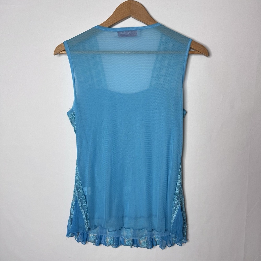 Pretty Angel Tank Top Sz M Silk Mesh Y2K Sheer Sequined Fairy Feminine Bling - Picture 5 of 12